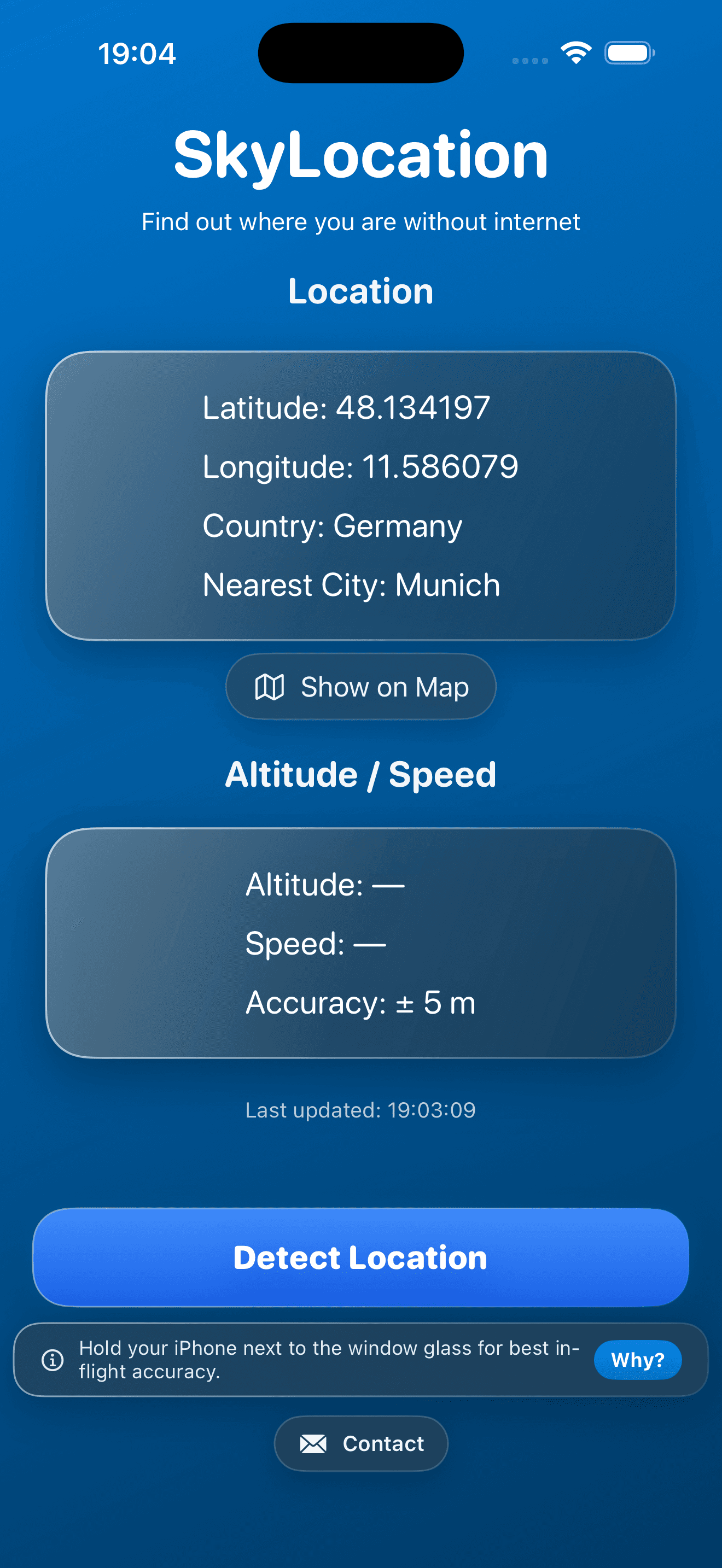 SkyLocation main screen